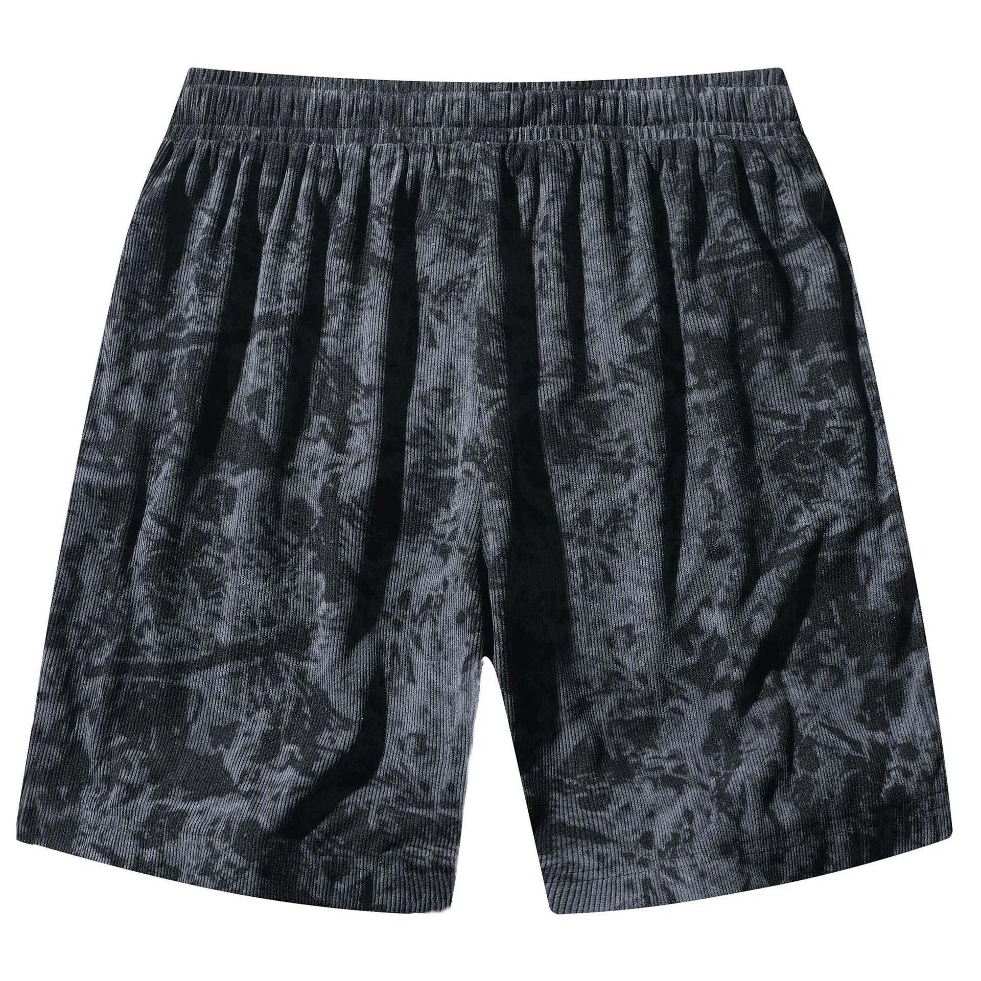 Men's corduroy camouflage athletic shorts with micro-elastic high-waist design
