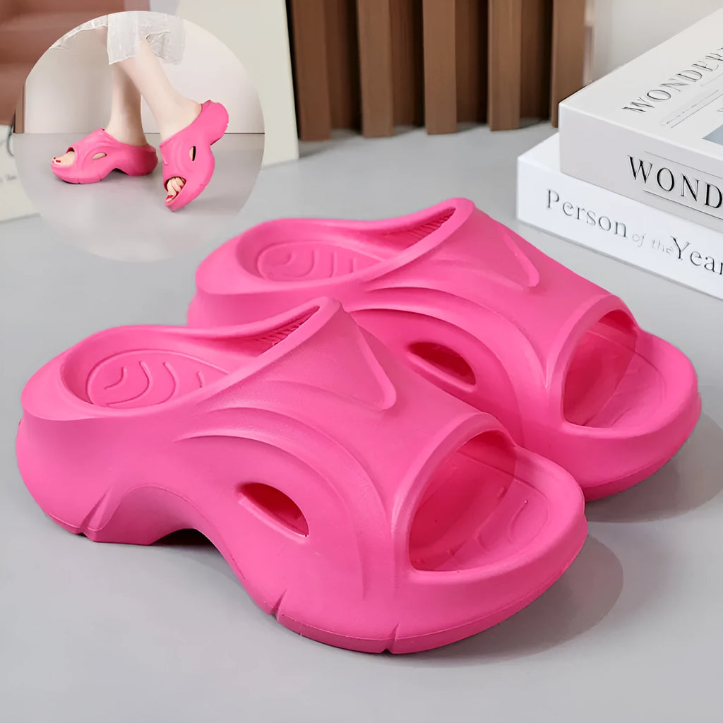 Women's thick-soled EVA beach slippers in white, black and rose red colours