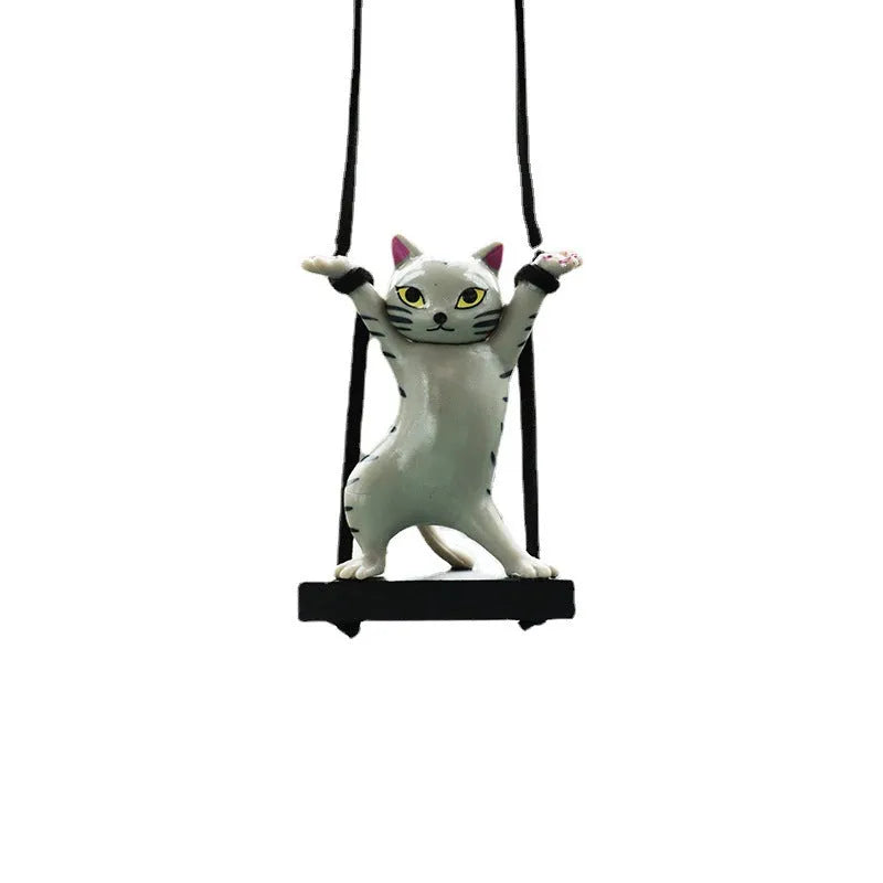 Resin cat pendant car decoration with adjustable rope in cartoon style