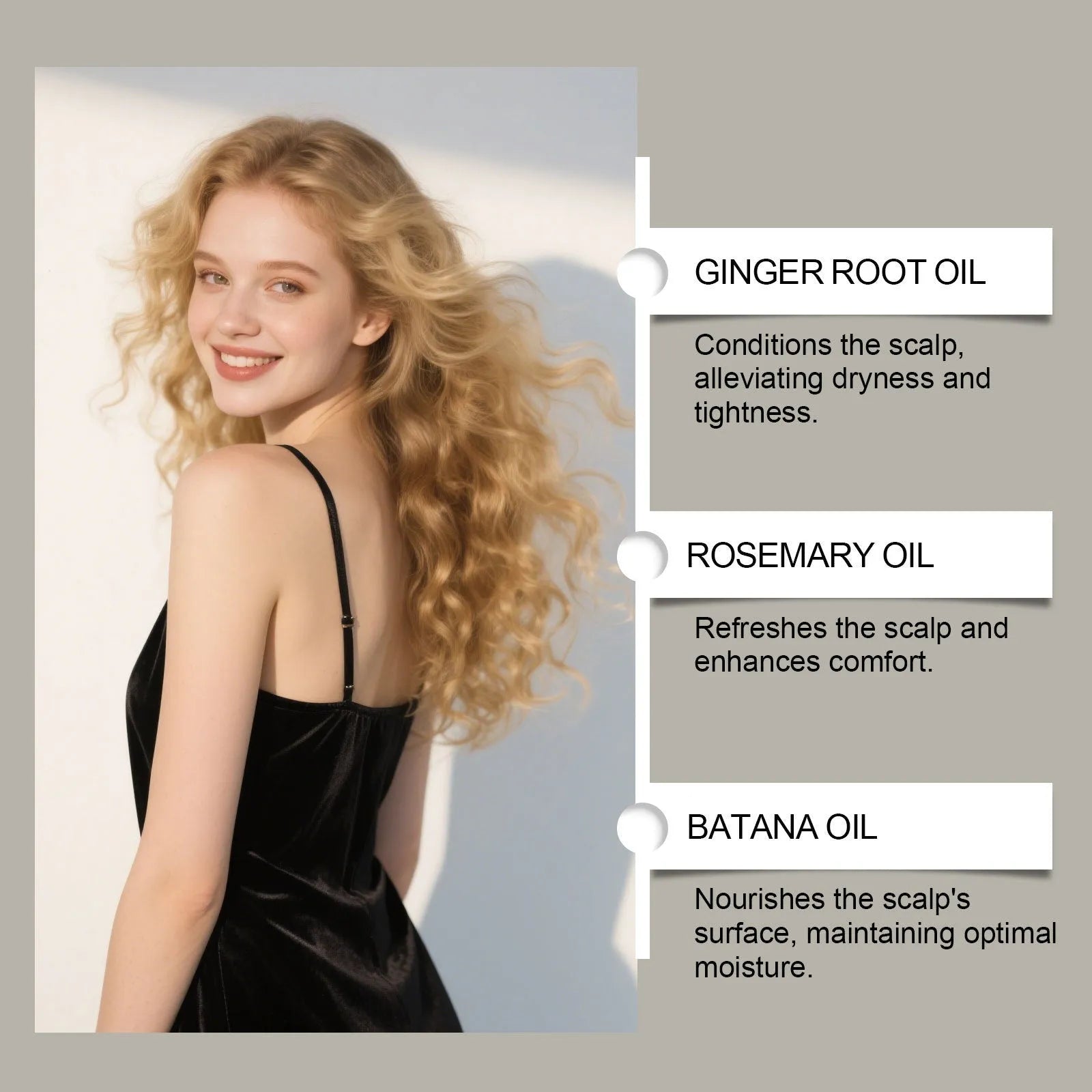120ml dropper bottle of scalp massage hair essential oil with ginger root, Platthana and rosemary oils