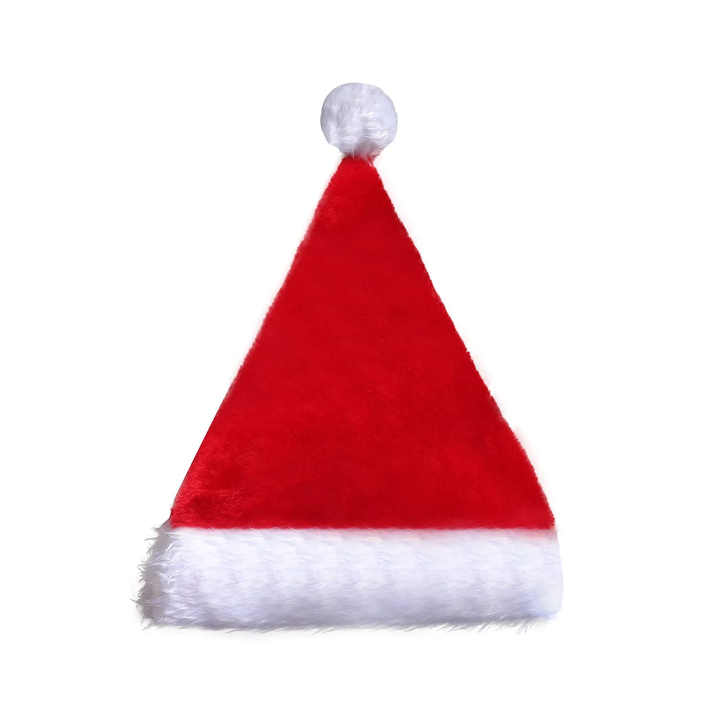 Red and white plush Santa hat with LED lights glowing in multiple colours, pom-pom decoration