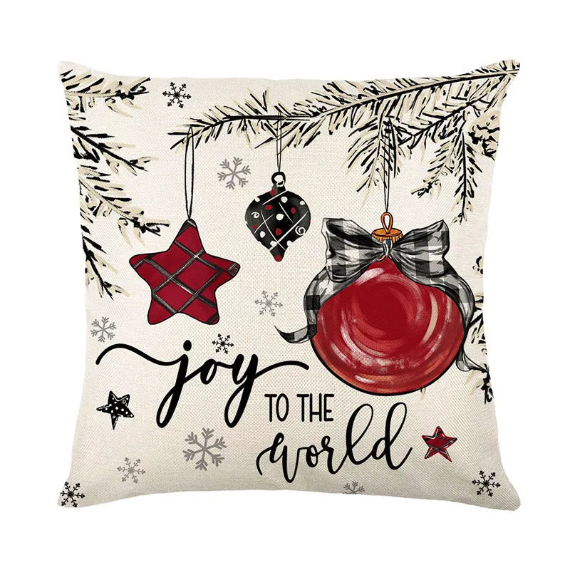 Printed Christmas cushion cover with Merry Christmas design, 45x45cm, on a sofa