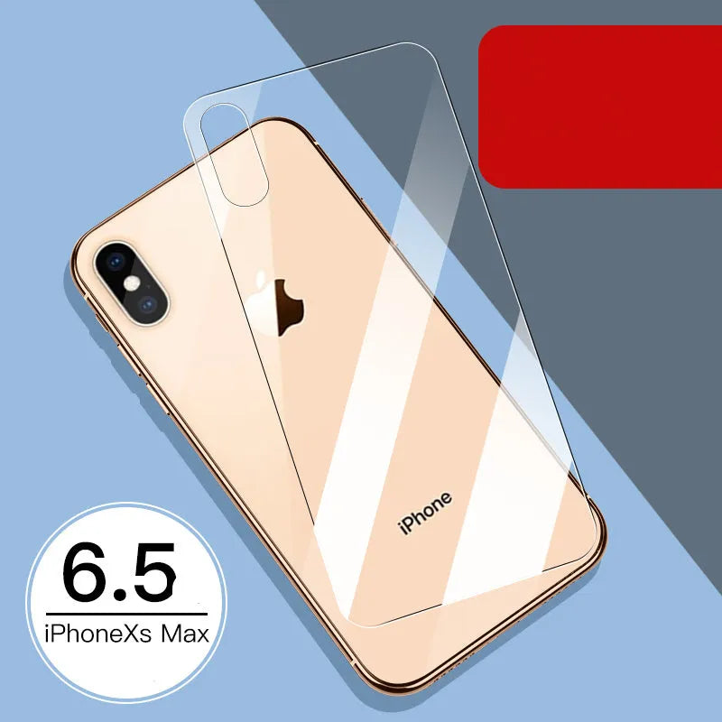 Apple iPhone tempered glass screen protector set showing front and rear film with true 10D explosion-proof construction