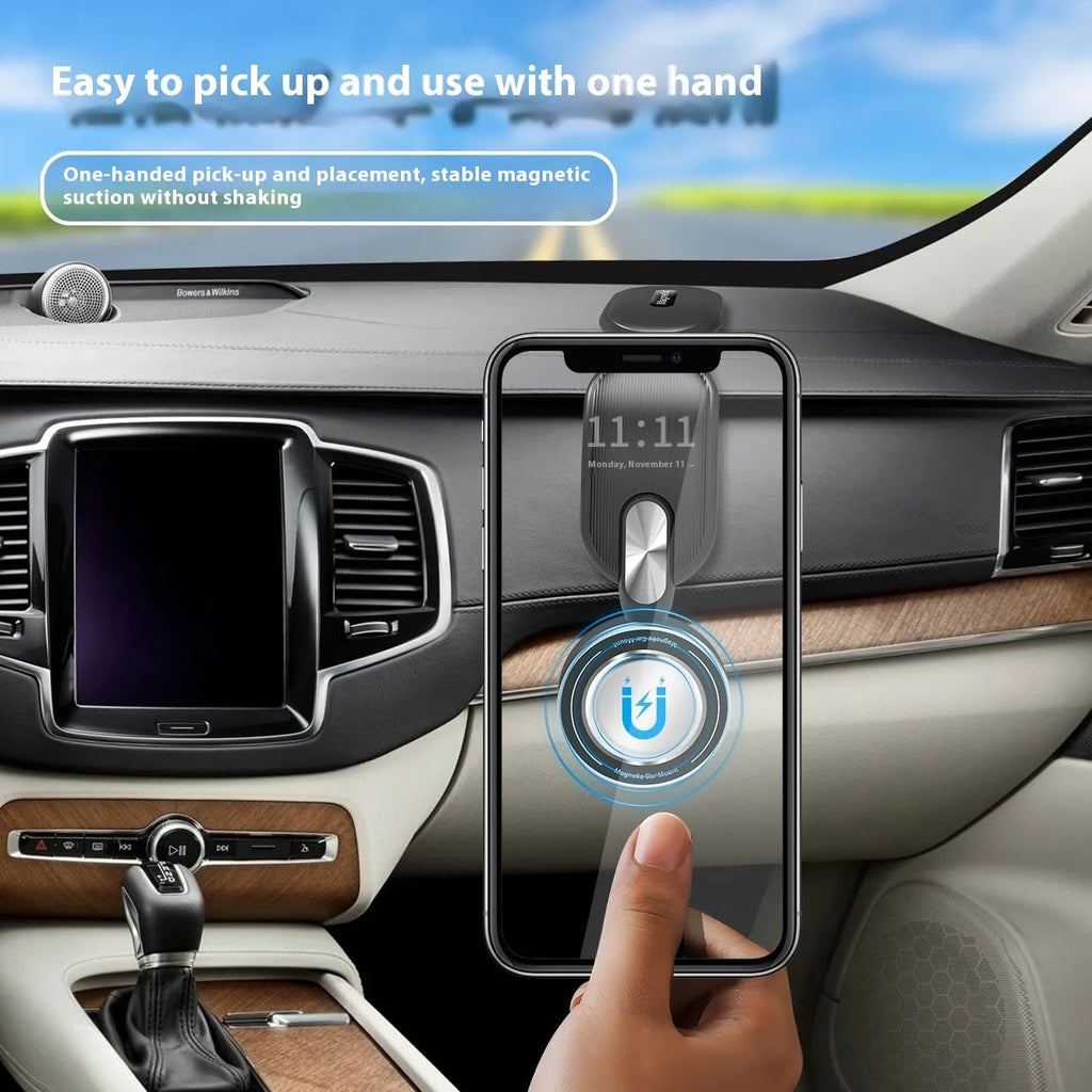 Magnetic suction folding car phone holder in RT025 Classic Edition on dashboard for secure driving use
