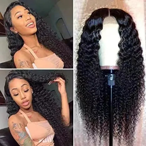 Fluffy big wave half headgear wig in a dark colour with long curly hair and side bangs