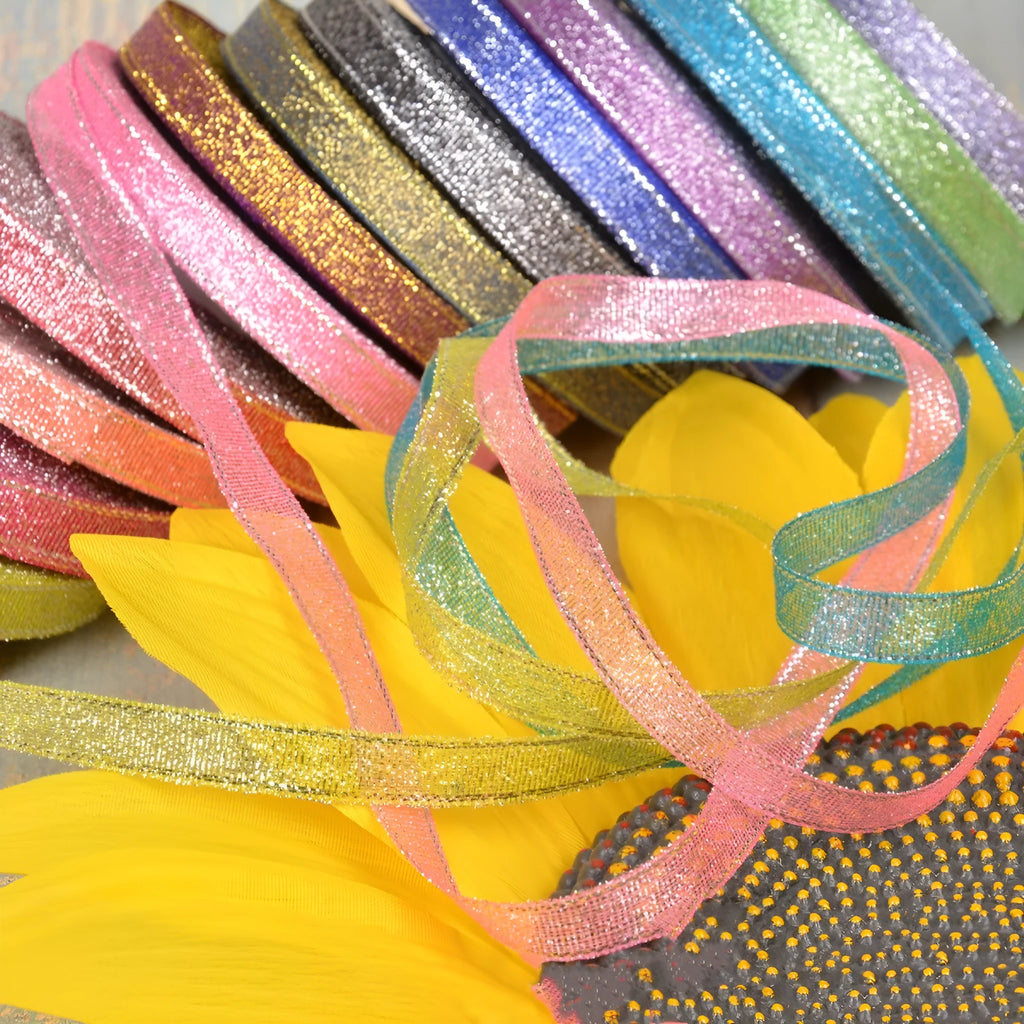 Green onion pattern polyester decorative ribbon in gold silk silver colour for clothing and gift box decoration