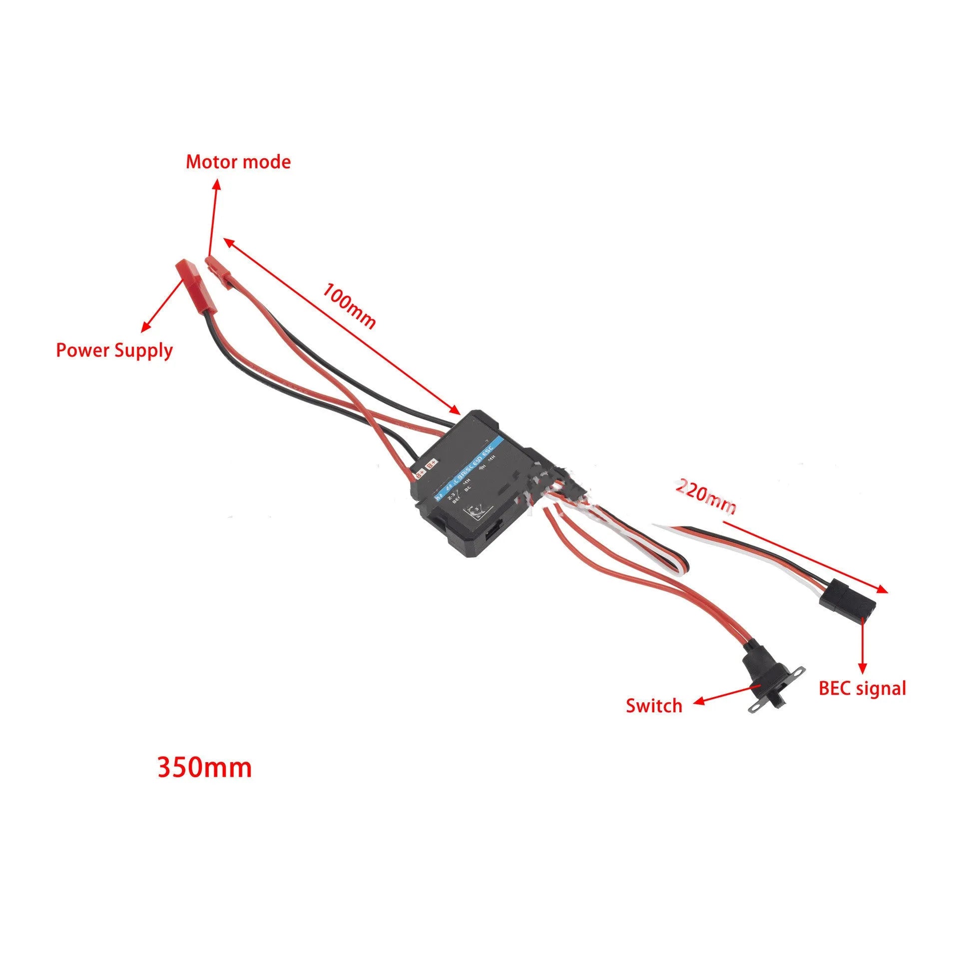 Small Boat G500 40A brushed electronic speed controller for 1/16 and 1/18 scale RC models.
