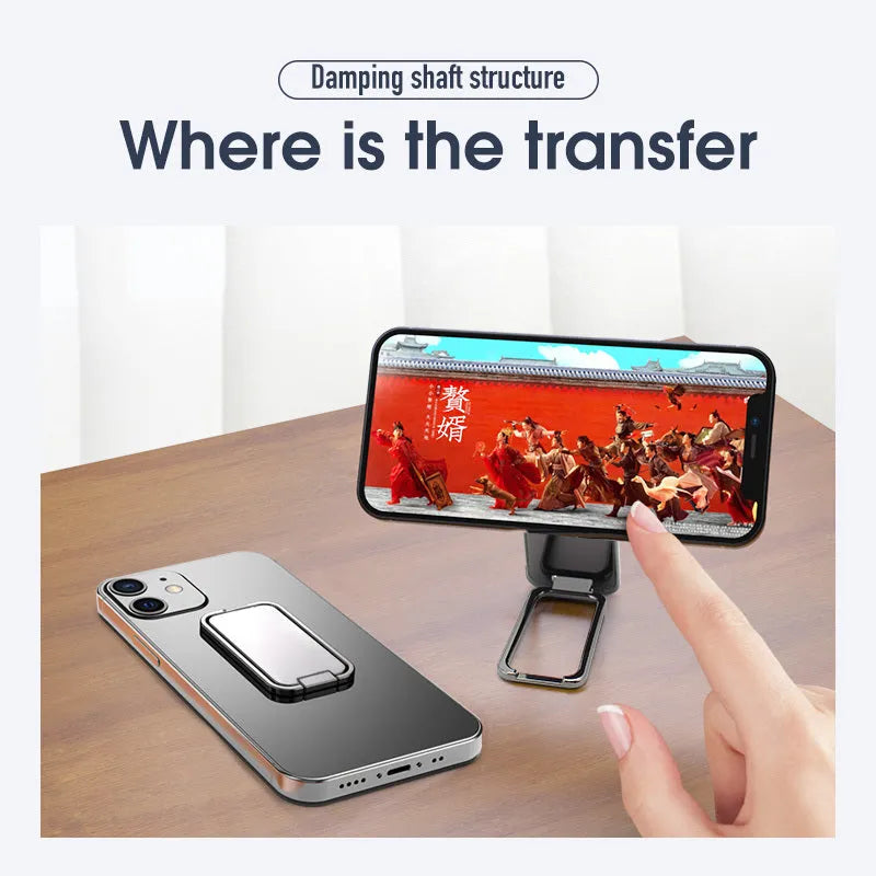 Foldable mobile phone holder with ring buckle adjustable stand and magnetic car bracket