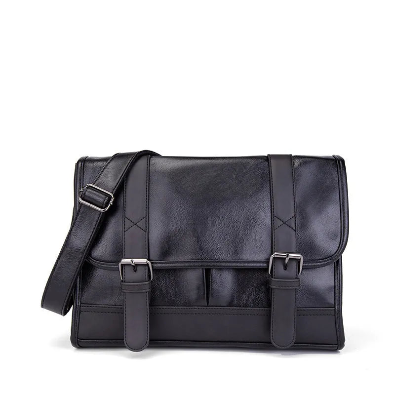 Black Korean style men's backpack with anti-theft function and pu construction