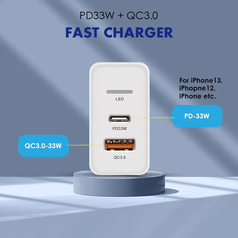 PD48W fast charging travel charger with Type-C USB port and international plug options