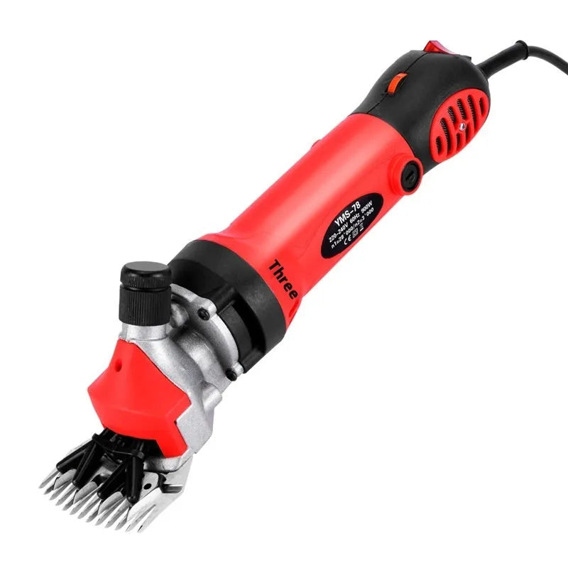 Yellow electric wool shearing machine with 13-tooth blade and multiple knife options for sheep