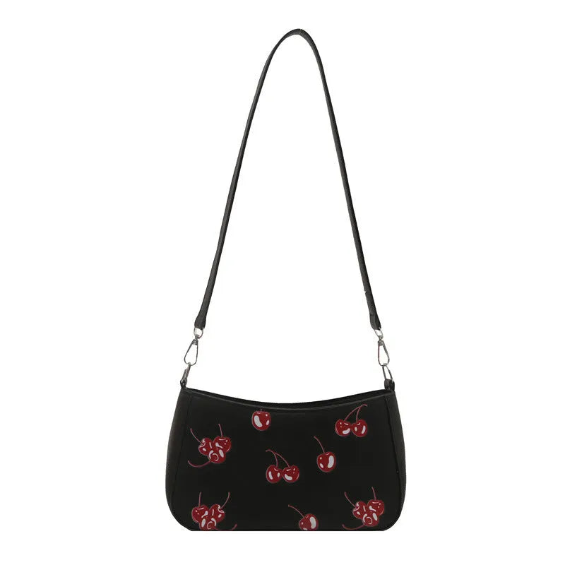 Casual PU underarm crossbody bag with floral print in black colour showing three-dimensional outer pocket