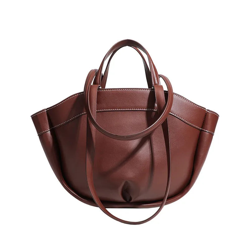 Fashion large capacity work bag in wine red with horizontal square shape and decorative sewing lines