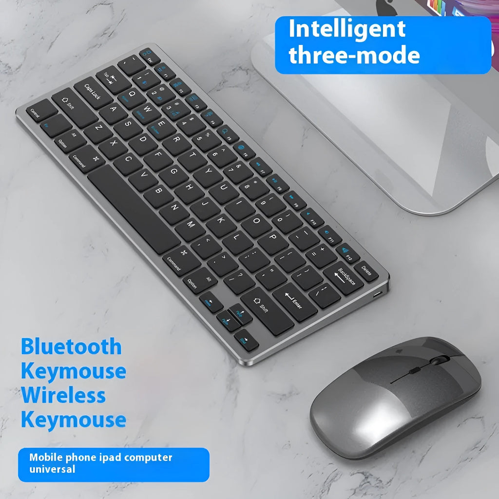 Black ultra-thin wireless keyboard and mouse set with rechargeable feature and keyboard cover