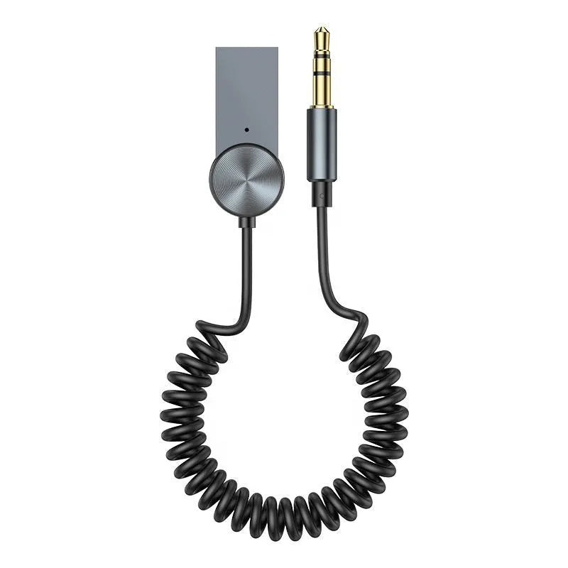 New AUX car Bluetooth sound receiver in black aluminium alloy with USB AUX interface and 35-100cm cable