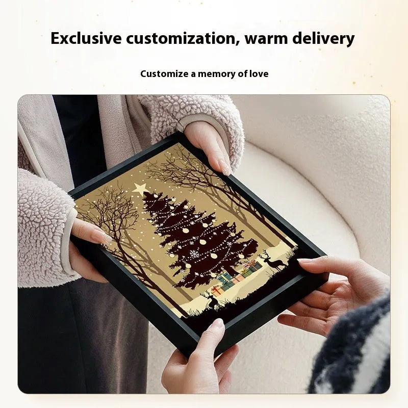 Christmas tree painting Bluetooth speaker desktop ornament with aluminium alloy frame, shiny colour, USB power, 18x24cm.