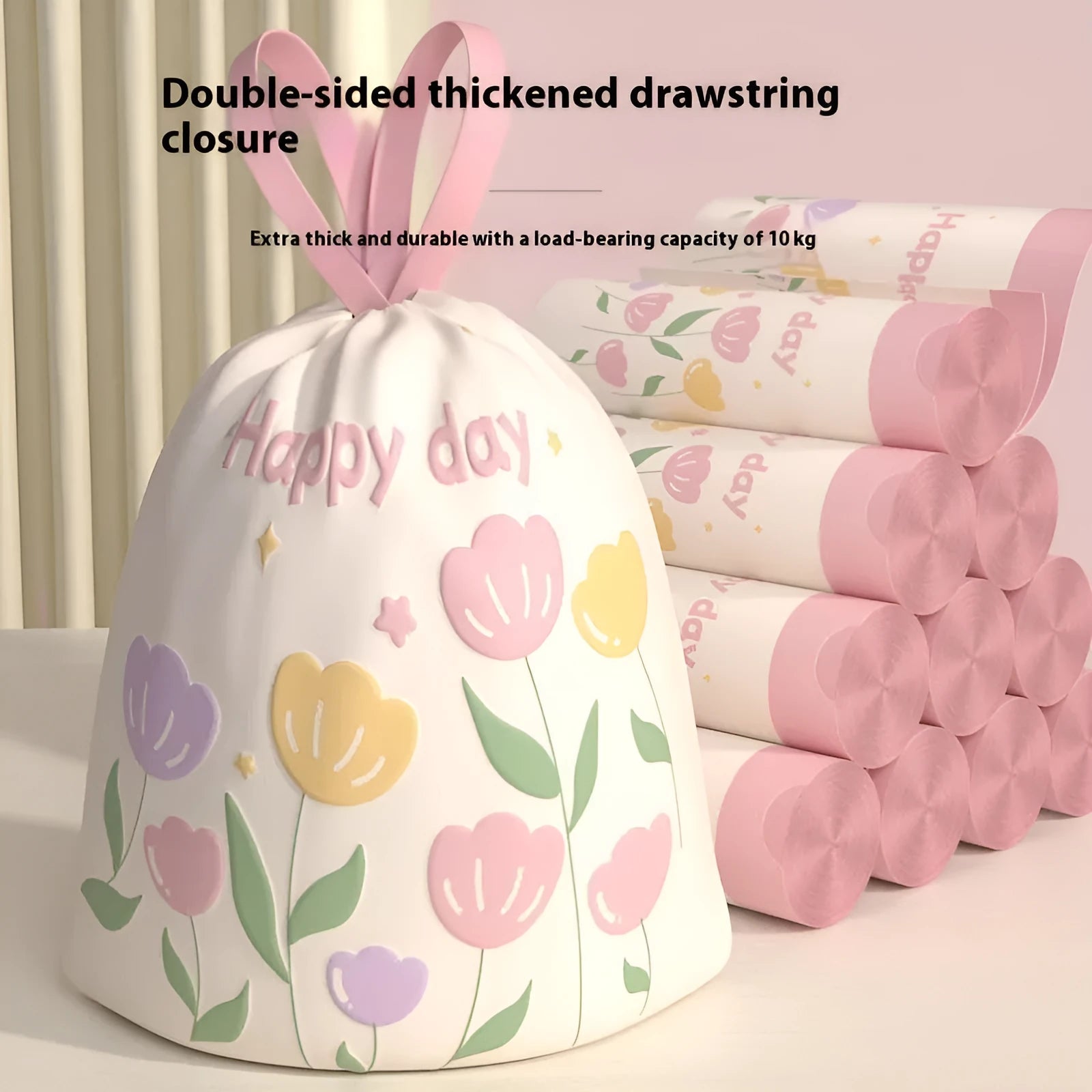 Pink drawstring garbage bags with argy wormwood for mosquito repellent, size 44cm by 48cm