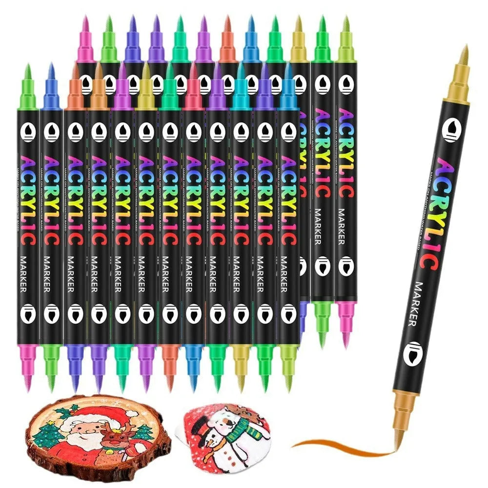 Double-headed acrylic marker pen set showing washable opaque colours in multiple pack size options
