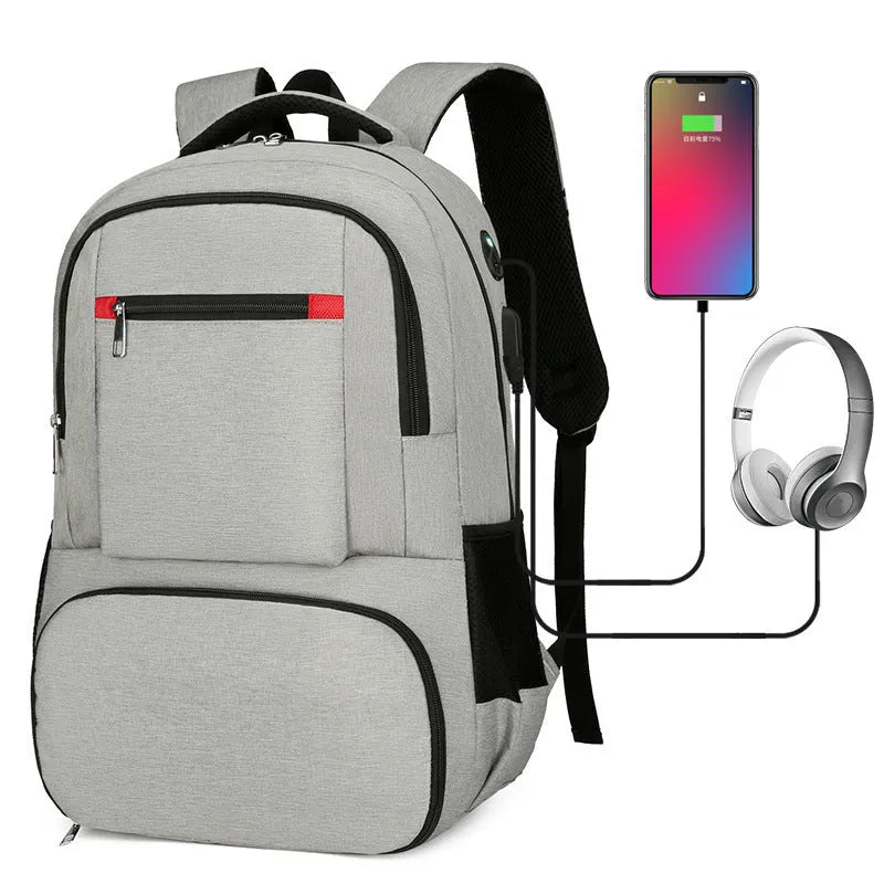 Light grey insulated Oxford cloth backpack with curved shoulder straps, showing dry wet separation compartments.