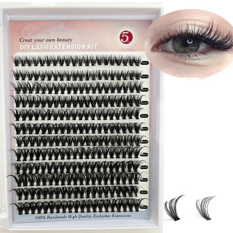DIY cluster false eyelashes mixed package showing 30D and 40D thicknesses with tweezers
