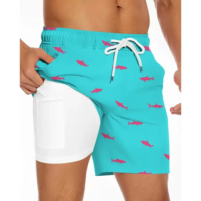 Men's loose-fit polyester casual trousers for beach and summer wear in a solid colour.