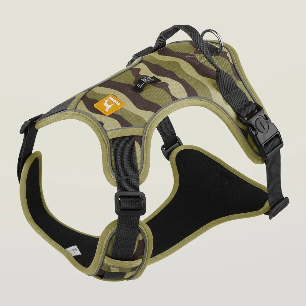 Reflective dog harness with dual attachment points in oxford cloth fabric