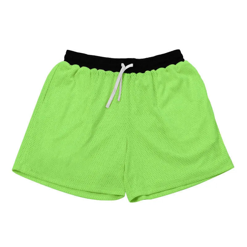 Men's mesh quick-drying athletic shorts in solid colours for running and fitness workouts