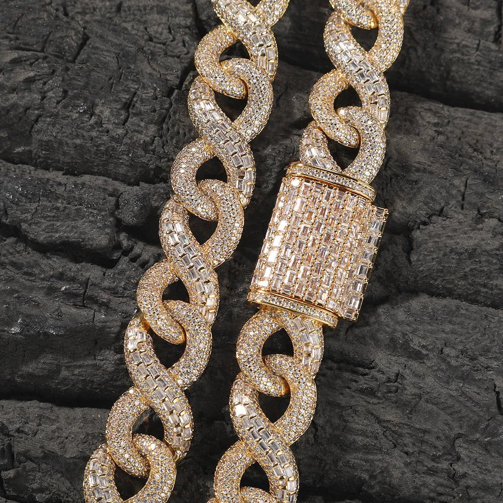 Silver copper hip hop necklace with mixed inlaid zircon geometric pendant on Cuban link chain