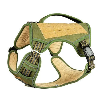 Working dog tactical chest strap harness in Oxford cloth with adjustable sizing and camouflage colour options