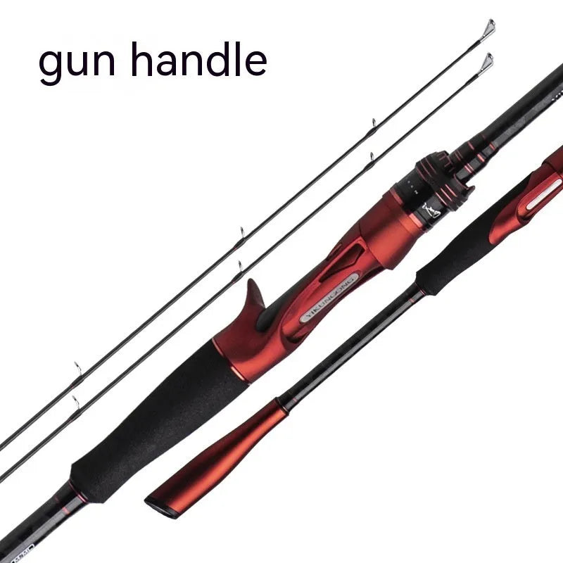 Carbon ultralight fishing rod showing straight handle and pikestaff style options for lure casting.