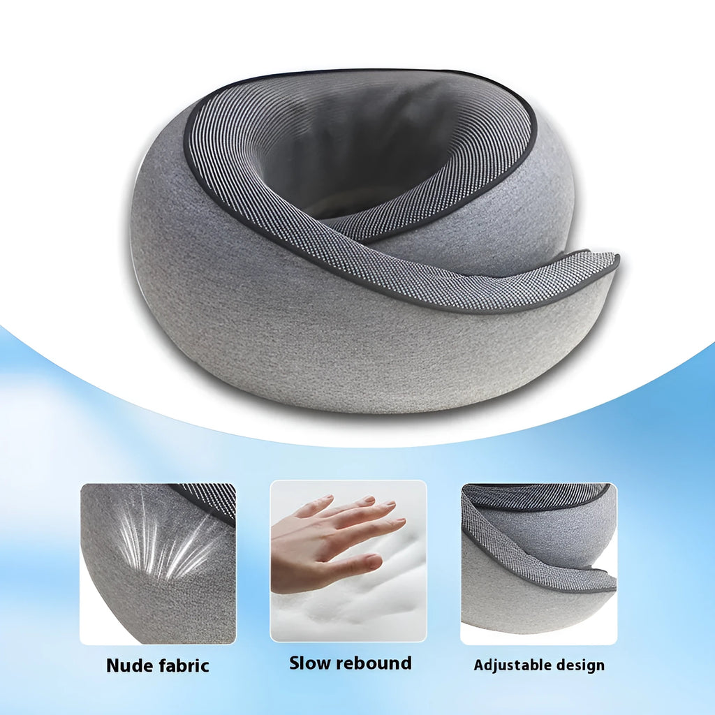 U-shaped memory foam travel neck pillow in one of four colours with storage bag