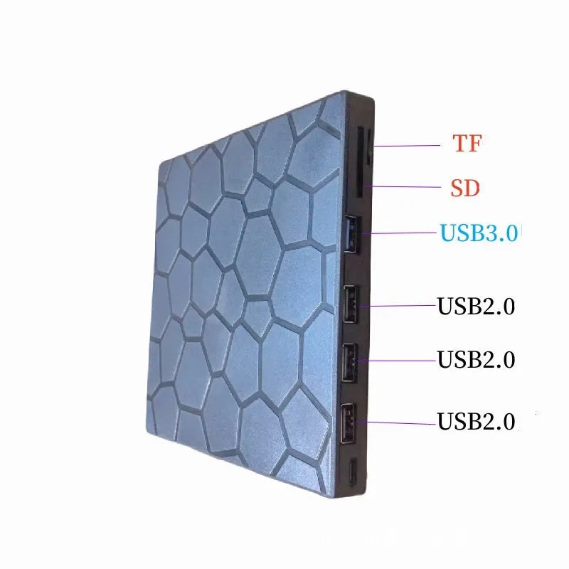 Black external USB CD/DVD drive with compact rectangular design on desktop