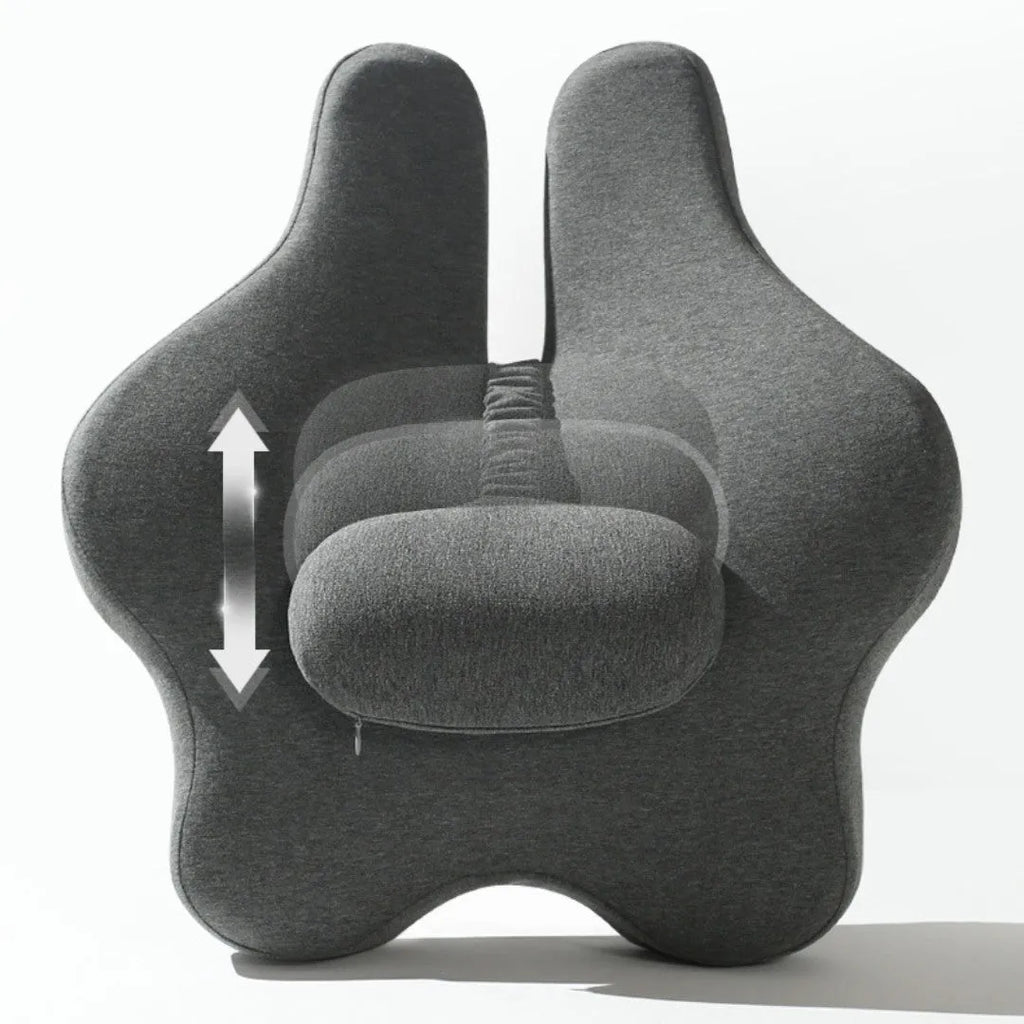 Memory foam car lumbar support cushion in solid colour on a car seat.