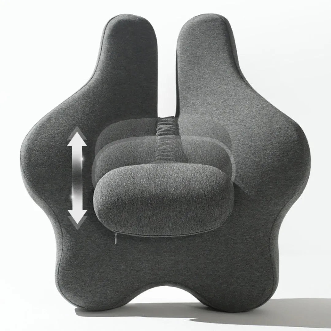 Memory foam car lumbar support cushion in solid colour on a car seat.