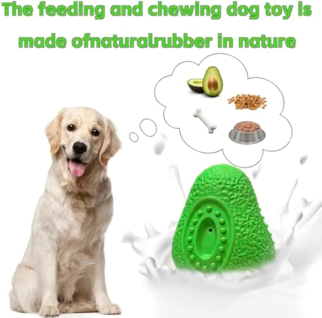 Green avocado-shaped rubber dog chew toy with textured surface for aggressive chewers