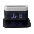 Black and white wireless charger desktop clock with night light and modern minimalist design
