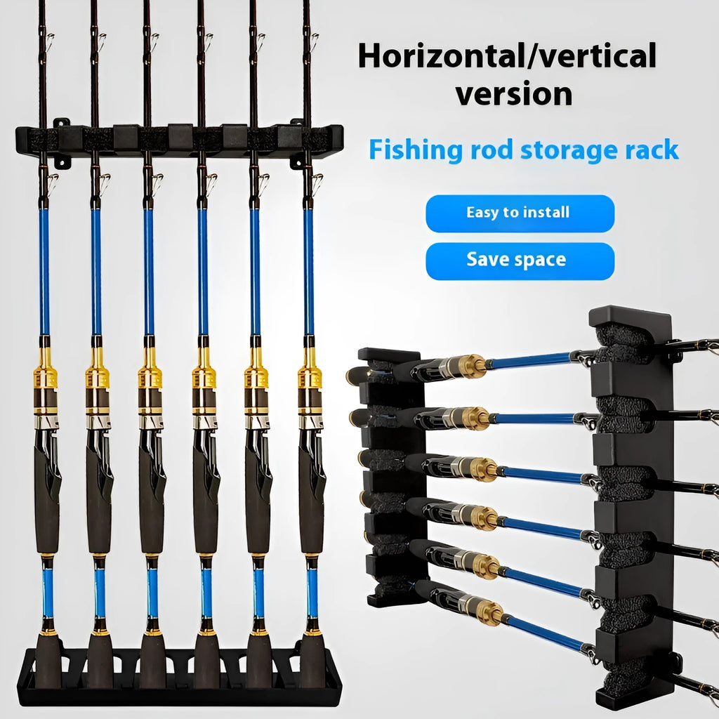 ABS plastic wall mounted fishing rod holder in upright and horizontal styles with black screws
