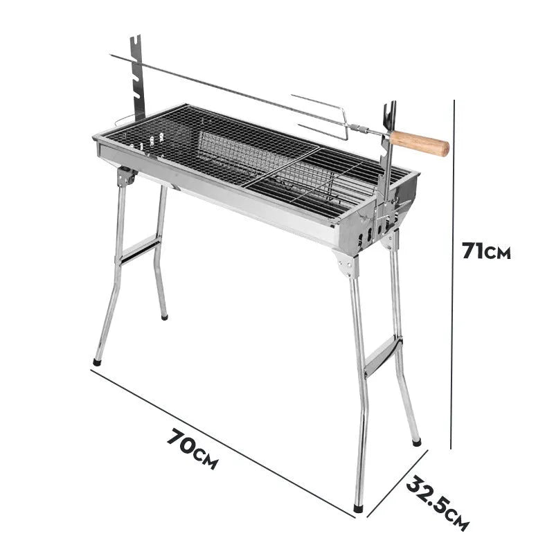 Stainless steel portable barbecue oven with flip design and charcoal cooking accessories