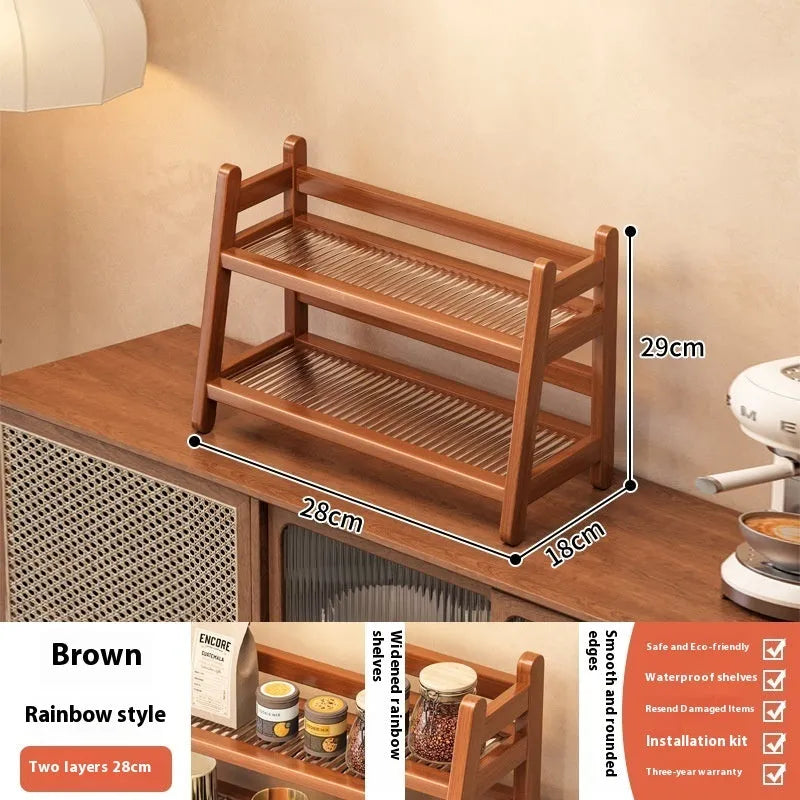 Simple modern bamboo and acrylic multi-purpose table top storage rack for teacups and tea sets