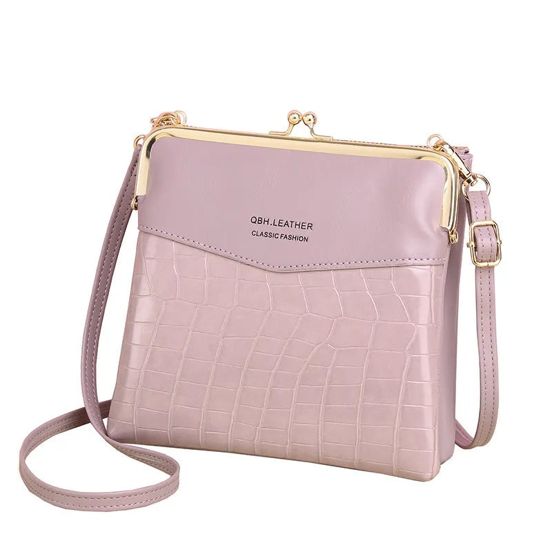 Mid-length PU leather messenger bag for women in retro embossed finish with multiple compartments, 18x4x17cm, wine red colour
