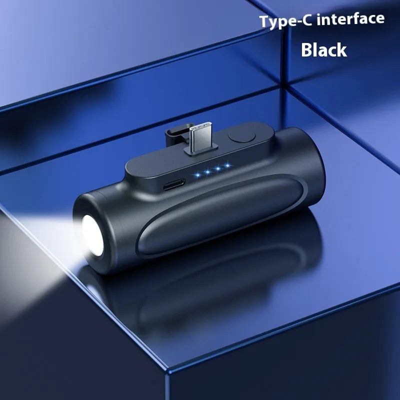 Black or pink creative power bank glare flashlight showing LED torch and charging port, dimensions 83x27x41mm.