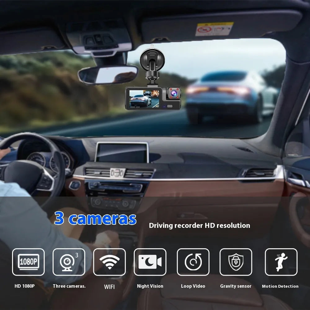 Car dash cam with 2-inch screen, WiFi connectivity, and reversing camera functionality