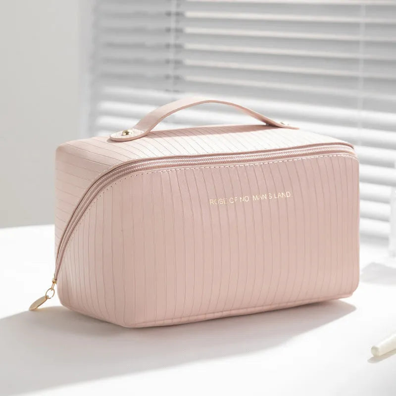 Vertical pattern cubic makeup bag in soft PU leather with 22.5cm by 12.5cm dimensions