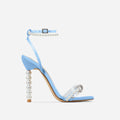Women's square toe stiletto heel shoes with rhinestone bow and pearl strap, pink colour, artificial polyurethane upper, size 37-42