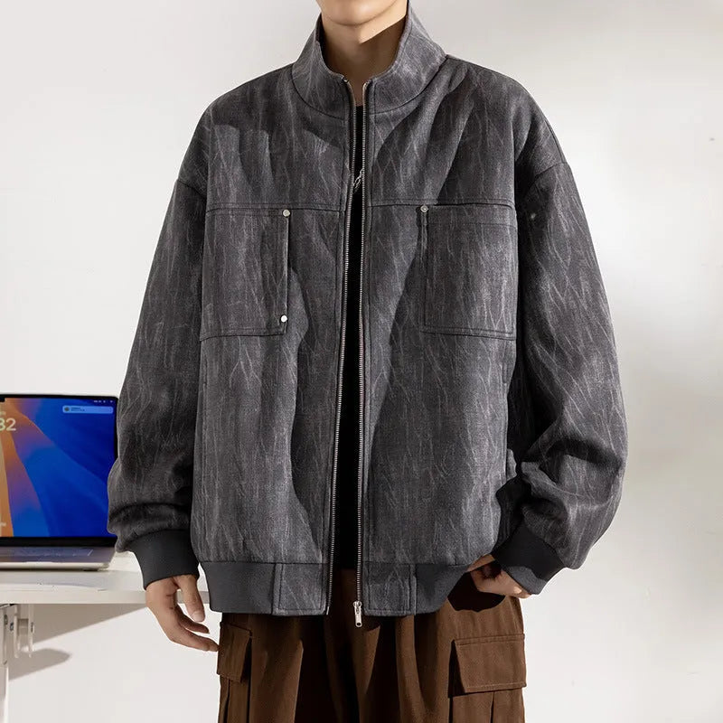 Men's polyester drop-shoulder long sleeve casual coat in bean green, sized for larger builds