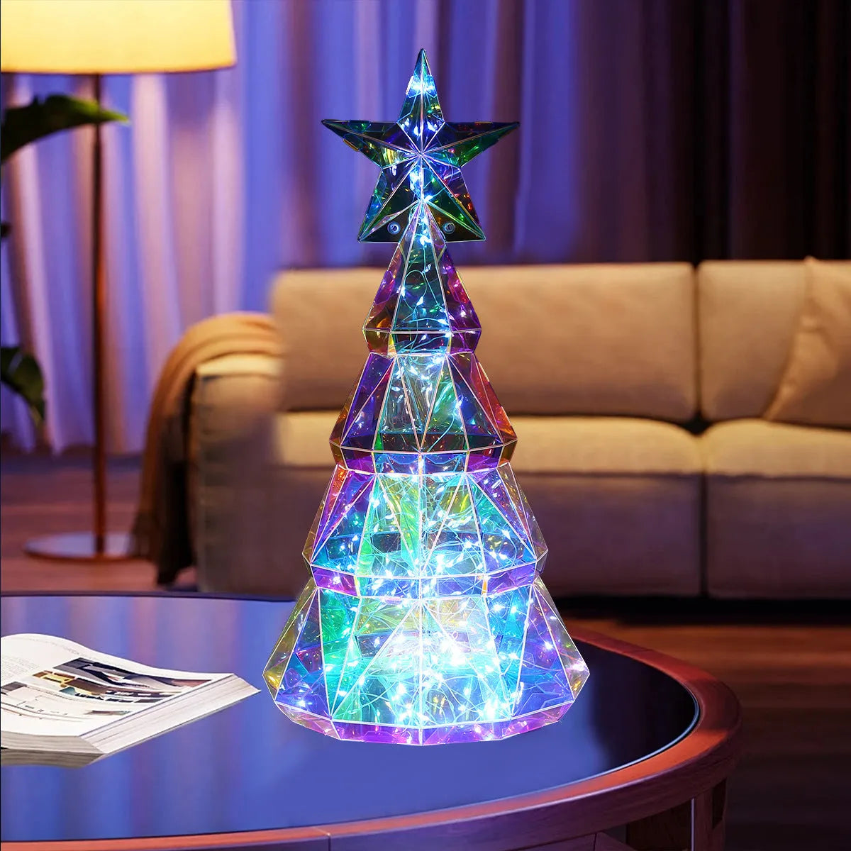 Colourful Christmas tree luminous toy decoration with cartoon styling measuring 20cm tall