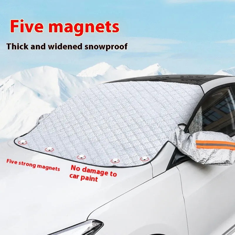 Winter car windshield cover with magnetic edges and reflective stripes for SUV frost protection
