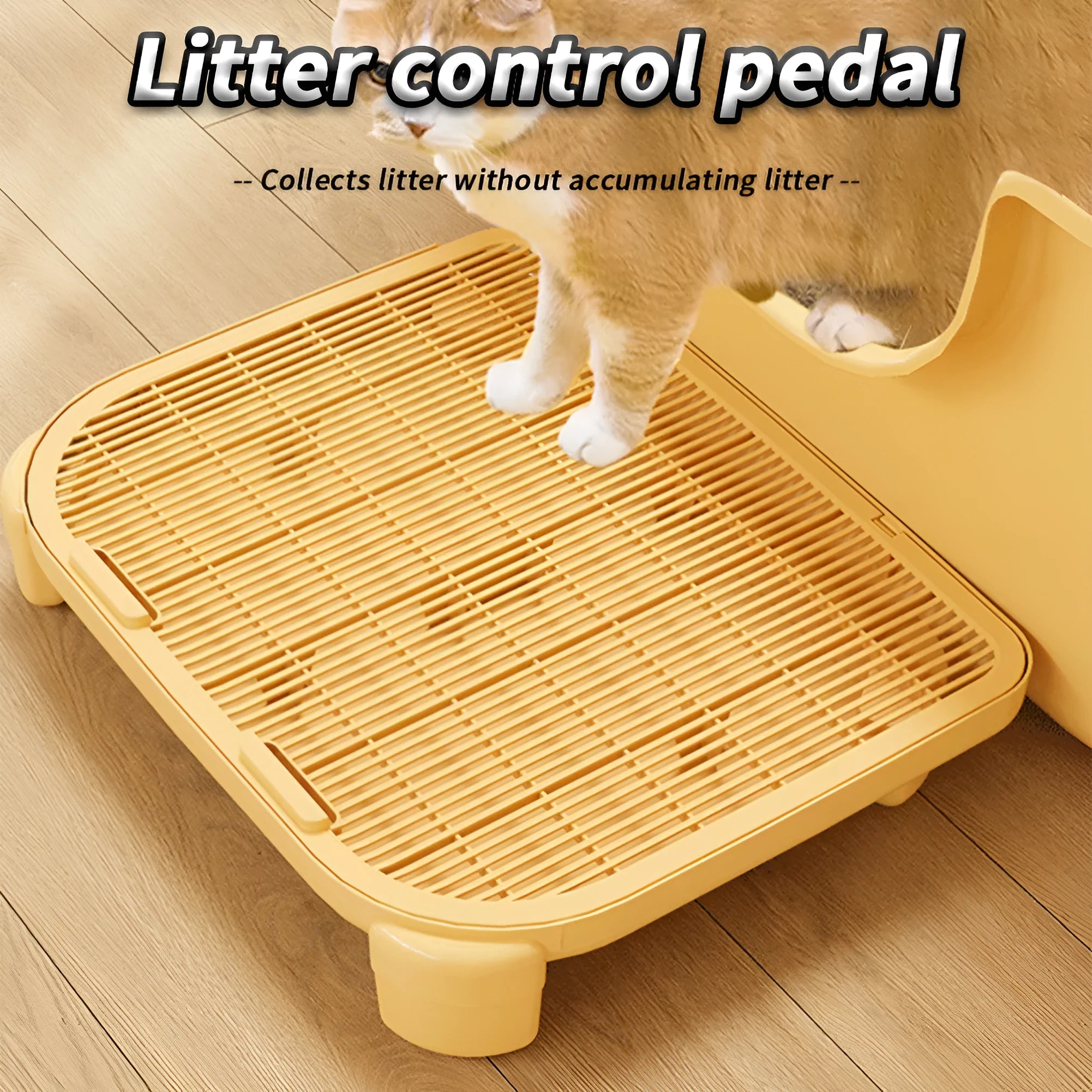 Milk yellow plastic cat litter mat with anti-slip silicone feet, dimensions 40cm by 40.5cm.