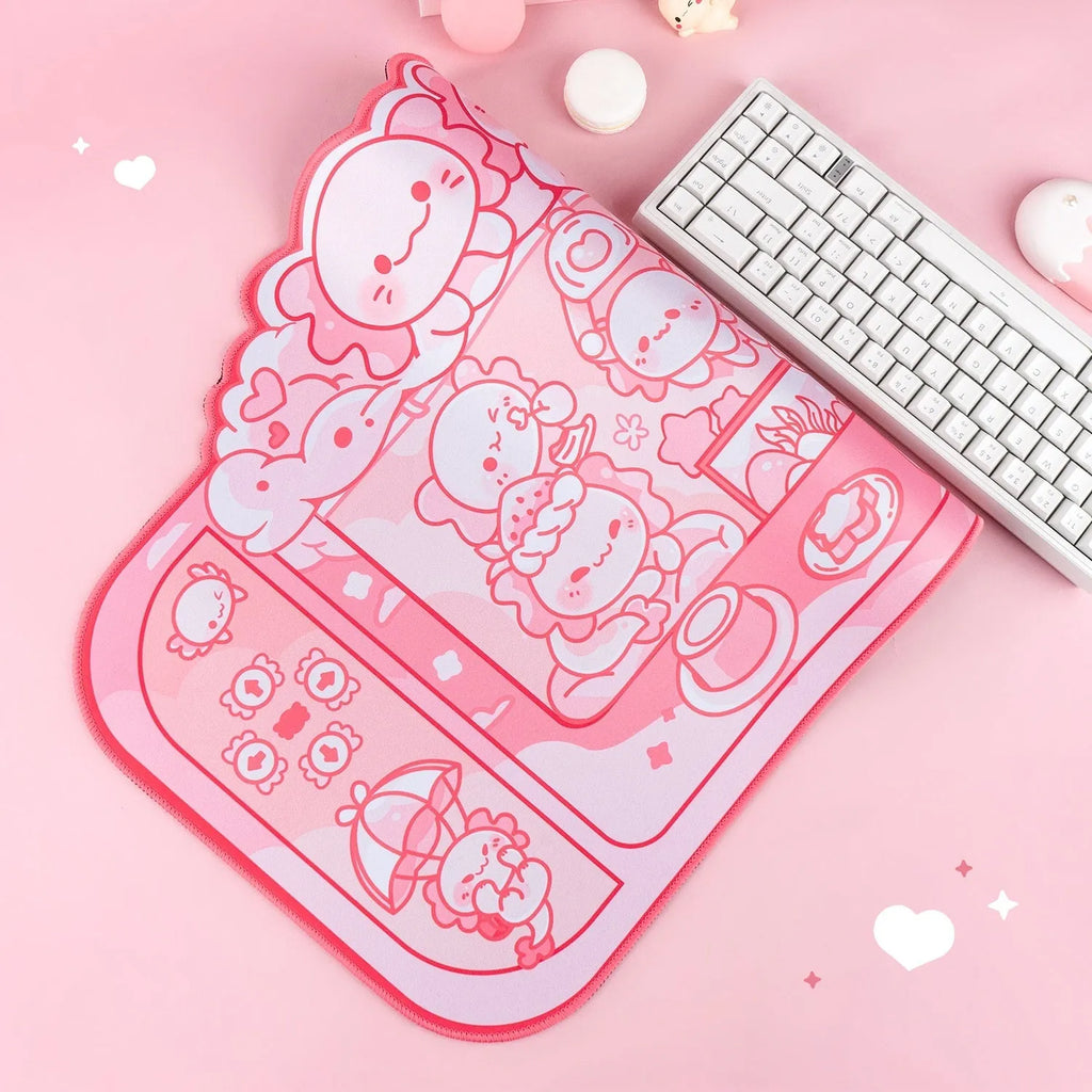 Hexagonal dragon crane machine large mouse pad showing 75×40cm cloth surface with wrist rest and cartoon anime pattern