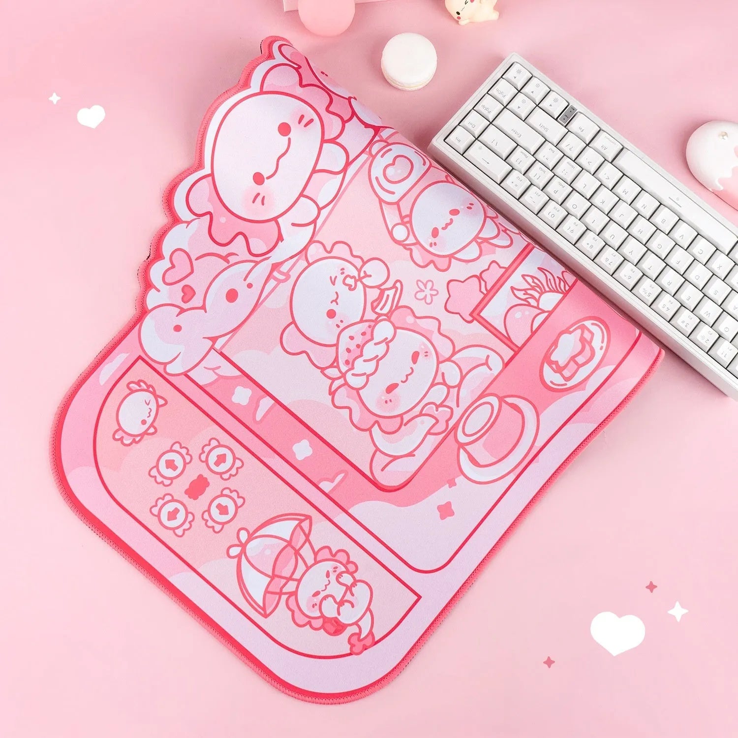 Hexagonal dragon crane machine large mouse pad showing 75×40cm cloth surface with wrist rest and cartoon anime pattern